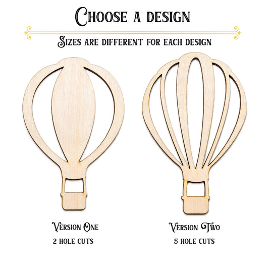 Air Balloon Detailed Wood Cutout - Laser Cut Unfinished Craft Shape - Multiple Sizes
