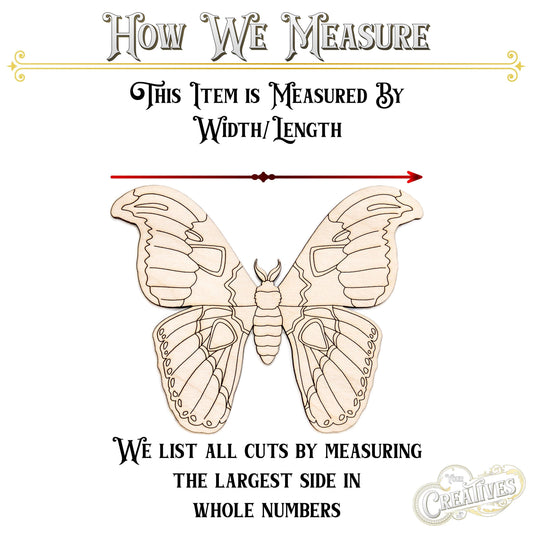 Atlas Moth Detailed Wood Cutout - Laser Cut Unfinished Craft Shape - Multiple Sizes