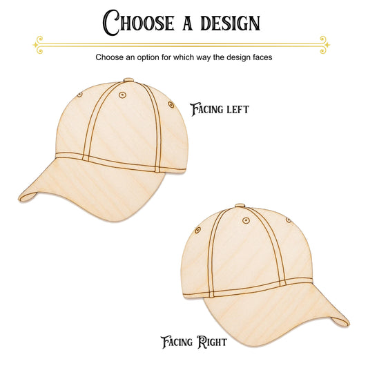 Baseball Cap Angle Wood Cutout Wood Cutout - Laser Cut Unfinished Craft Shape - Multiple Sizes
