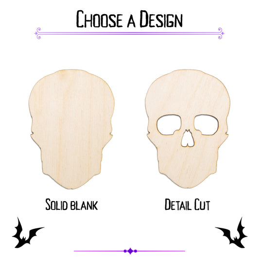 Skull Blank Wood Cutout - Laser Cut Unfinished Craft Shape - Multiple Sizes
