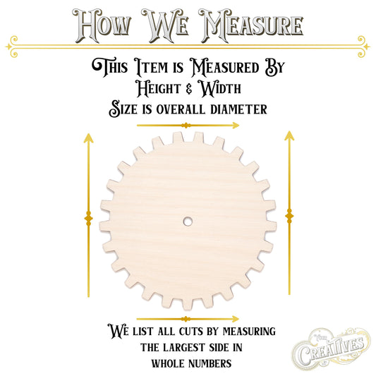 Solid 25 Square Tooth Gear Wood Cutout - Laser Cut Unfinished Craft Shape - Multiple Sizes