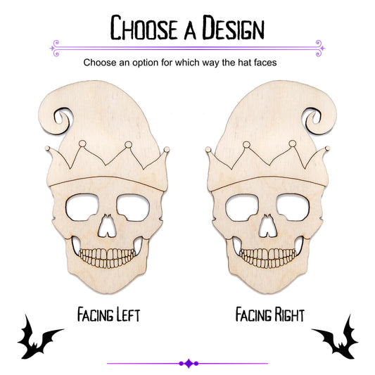 Skull With Elf Hat Wood Cutout - Laser Cut Unfinished Craft Shape - Multiple Sizes