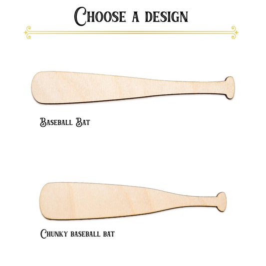 Baseball Bat Wood Cutout - Laser Cut Unfinished Craft Shape - Multiple Sizes