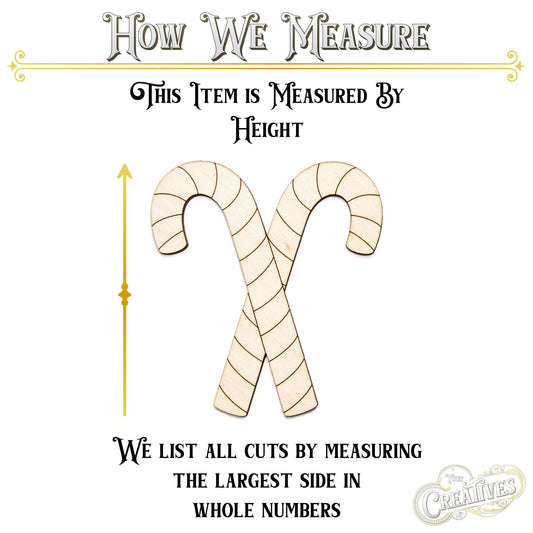 Candy Canes Crossed Detailed Wood Cutout - Laser Cut Unfinished Craft Shape - Multiple Sizes