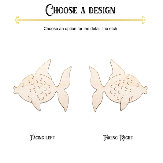 Angel Fish Detailed Wood Cutout - Laser Cut Unfinished Craft Shape - Multiple Sizes