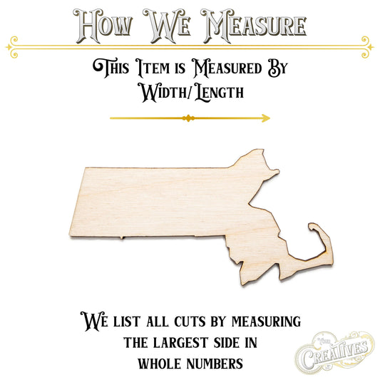 Massachusetts State Wood Cutout - Laser Cut Unfinished Craft Shape - Multiple Sizes