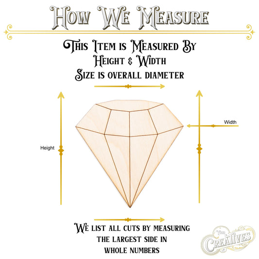 Diamond Jewel Wood Cutout - Laser Cut Unfinished Craft Shape - Multiple Sizes