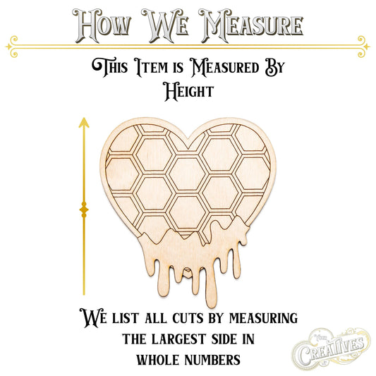 Honeycomb Heart With Honey Solid Wood Cutout - Laser Cut Unfinished Craft Shape - Multiple Sizes