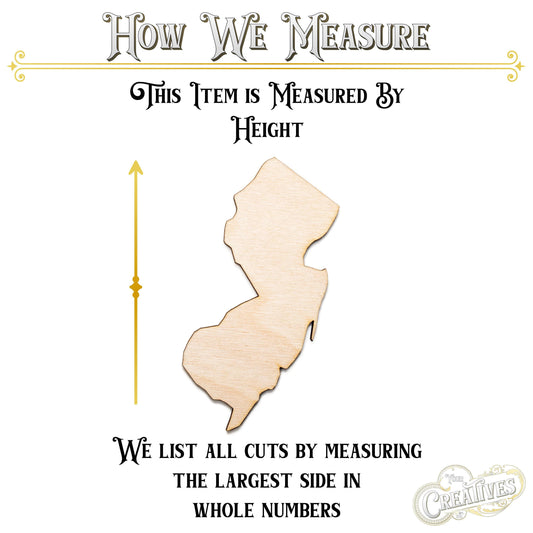 New Jersey State Blank Wood Cutout - Laser Cut Unfinished Craft Shape - Multiple Sizes