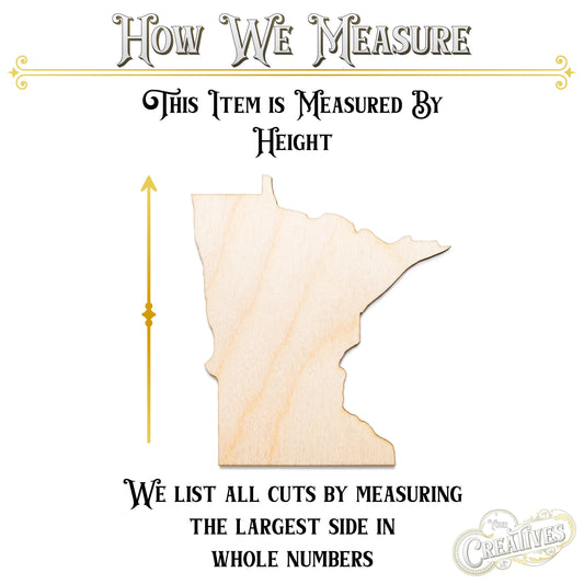 Minnesota State Wood Cutout - Laser Cut Unfinished Craft Shape - Multiple Sizes