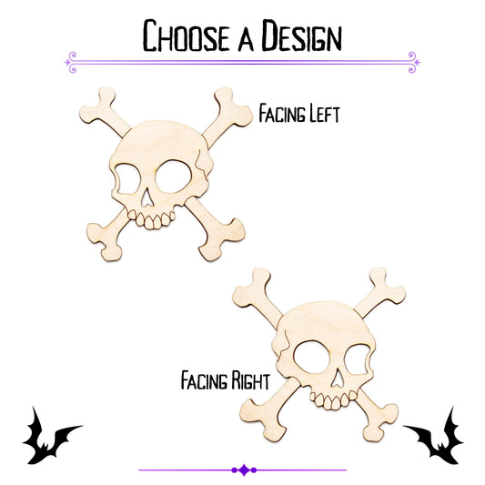Half Skull And Crossbones Wood Cutout - Laser Cut Unfinished Craft Shape - Multiple Sizes