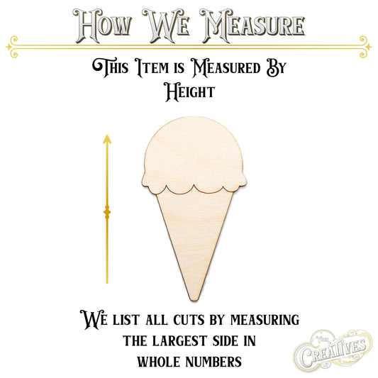 Ice Cream Cone Wood Cutout - Laser Cut Unfinished Craft Shape - Multiple Sizes