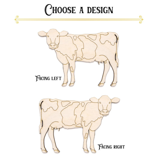 Cow Wood Cutout - Laser Cut Unfinished Craft Shape - Multiple Sizes