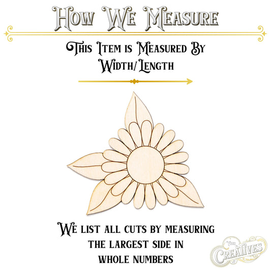 Daisy With Leaves Wood Cutout - Laser Cut Unfinished Craft Shape - Multiple Sizes