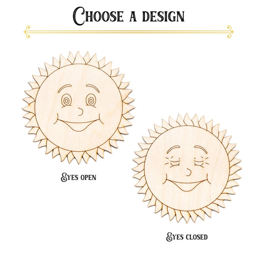 Happy Sun Wood Cutout - Laser Cut Unfinished Craft Shape - Multiple Sizes