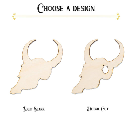 Cow Skull Side View Blank Wood Cutout - Laser Cut Unfinished Craft Shape - Multiple Sizes