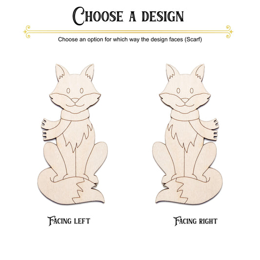 Cute Winter Fox Wood Cutout - Laser Cut Unfinished Craft Shape - Multiple Sizes