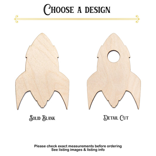 Rocket Ship Blank Wood Cutout - Laser Cut Unfinished Craft Shape - Multiple Sizes