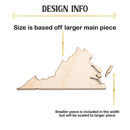 Virginia State Blank Wood Cutout - Laser Cut Unfinished Craft Shape - Multiple Sizes