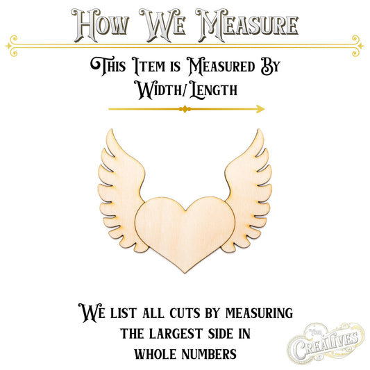 Heart With Wings Wood Cutout - Laser Cut Unfinished Craft Shape - Multiple Sizes