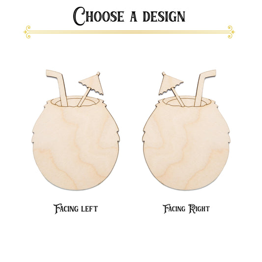 Coconut Drink Wood Cutout - Laser Cut Unfinished Craft Shape - Multiple Sizes