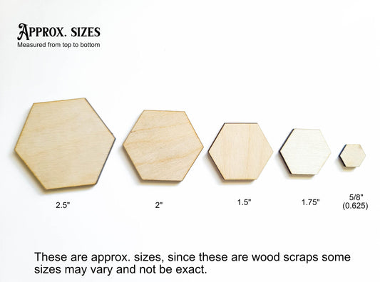 Hexagon Scrap Wood Cutouts 100 Piece Mix Pack - Laser Cut Unfinished Craft Shapes