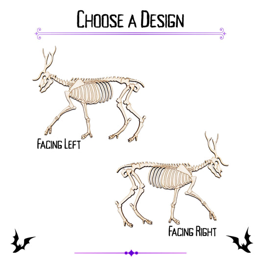 Deer Skeleton Detailed Wood Cutout - Laser Cut Unfinished Craft Shape - Multiple Sizes