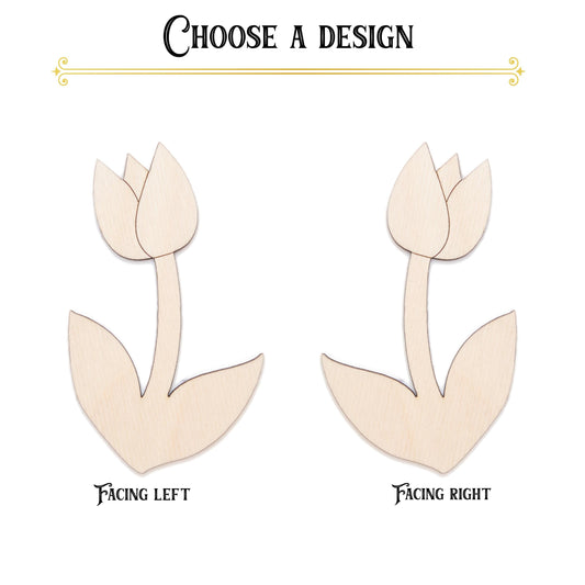 Tulip Flower Wood Cutout - Laser Cut Unfinished Craft Shape - Multiple Sizes