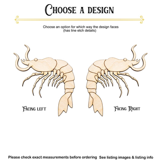Shrimp Wood Cutout - Laser Cut Unfinished Craft Shape - Multiple Sizes