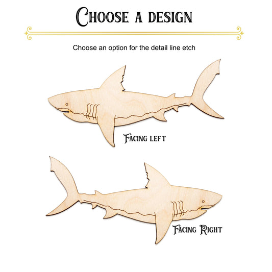 Shark Wood Cutout - Laser Cut Unfinished Craft Shape - Multiple Sizes