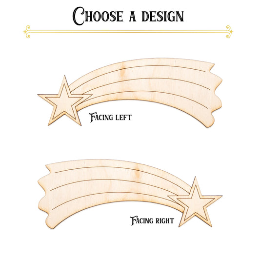Shooting Star Wood Cutout - Laser Cut Unfinished Craft Shape - Multiple Sizes