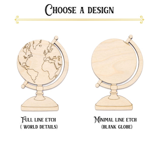 Globe Wood Cutout - Laser Cut Unfinished Craft Shape - Multiple Sizes