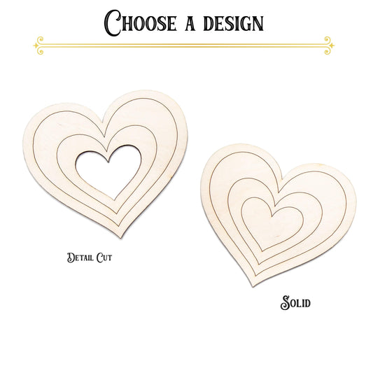 Ripple Heart Wood Cutout - Laser Cut Unfinished Craft Shape - Multiple Sizes