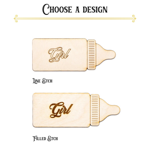 Girl Baby Bottle Etched Wood Cutout - Laser Cut Unfinished Craft Shape - Multiple Sizes
