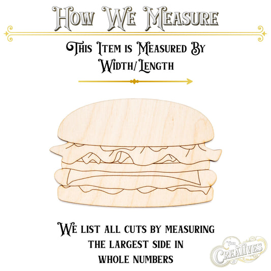 Cheeseburger Detailed Wood Cutout - Laser Cut Unfinished Craft Shape - Multiple Sizes
