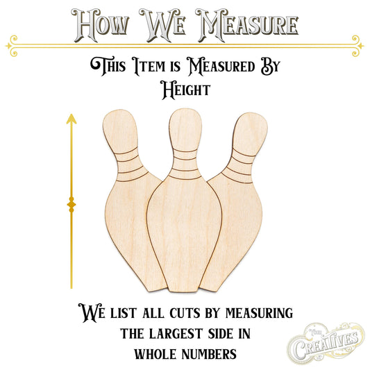 Bowling Pins Detailed Wood Cutout - Laser Cut Unfinished Craft Shape - Multiple Sizes