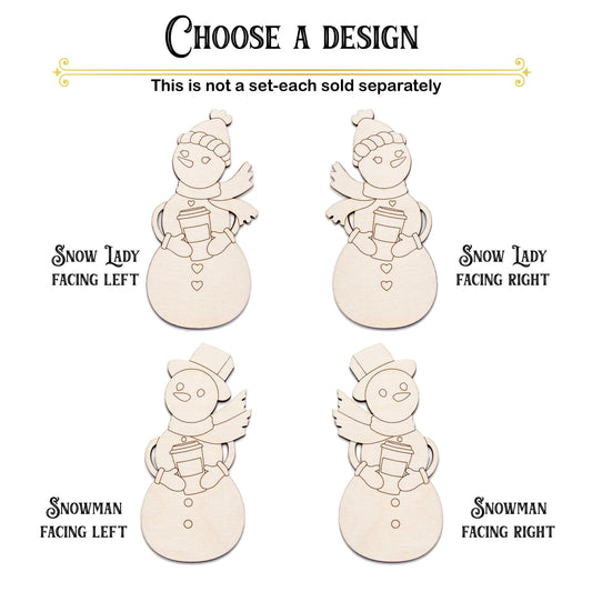 Snow Lady Or Snowman Wood Cutout - Laser Cut Unfinished Craft Shape - Multiple Sizes