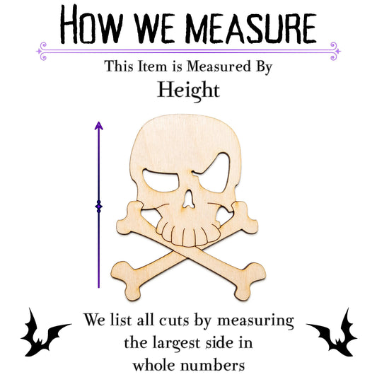 Skull and Crossbones Raised Eye Wood Cutout - Laser Cut Unfinished Craft Shape - Multiple Sizes