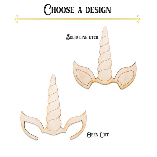 Unicorn Horn And Ears Wood Cutout - Laser Cut Unfinished Craft Shape - Multiple Sizes