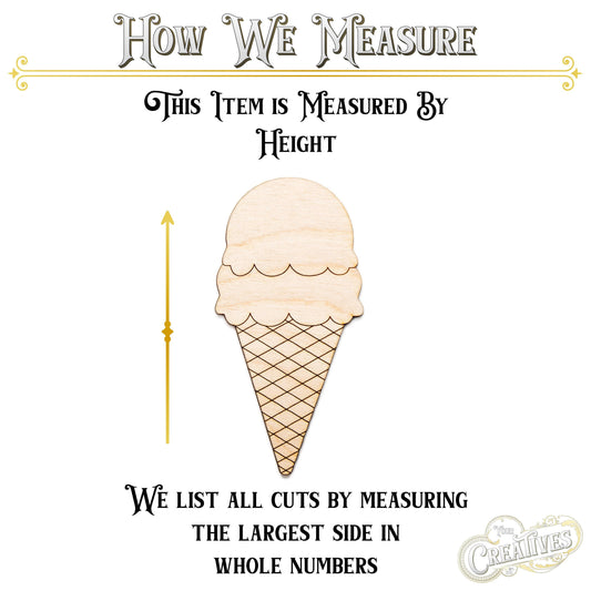 Two Scoops Ice Cream Detailed Wood Cutout - Laser Cut Unfinished Craft Shape - Multiple Sizes