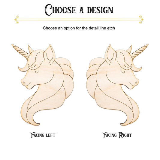 Unicorn Head Wood Cutout - Laser Cut Unfinished Craft Shape - Multiple Sizes
