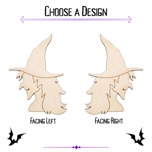 Witch Side Profile Detailed Wood Cutout - Laser Cut Unfinished Craft Shape - Multiple Sizes