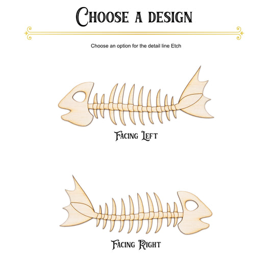 Fish Bones Wood Cutout - Laser Cut Unfinished Craft Shape - Multiple Sizes