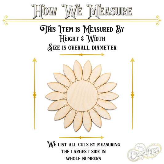Sunflower Detailed Wood Cutout - Laser Cut Unfinished Craft Shape - Multiple Sizes