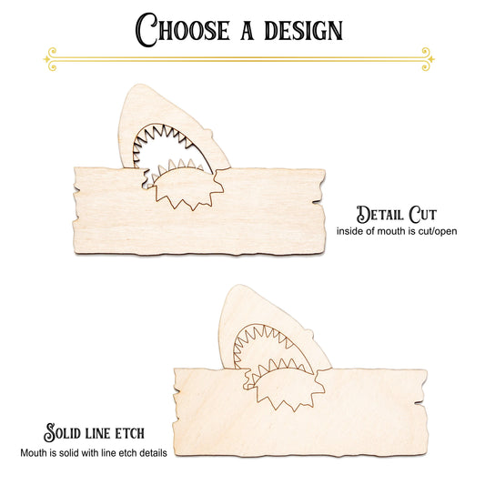Shark Bite Plank Sign Wood Cutout - Laser Cut Unfinished Craft Shape - Multiple Sizes