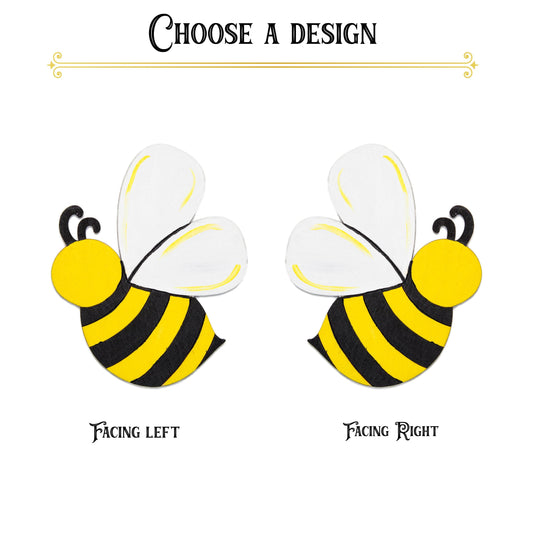 Bee Side View Hand Painted Wood Cutout - Laser Cut Unfinished Craft Shape - Multiple Sizes