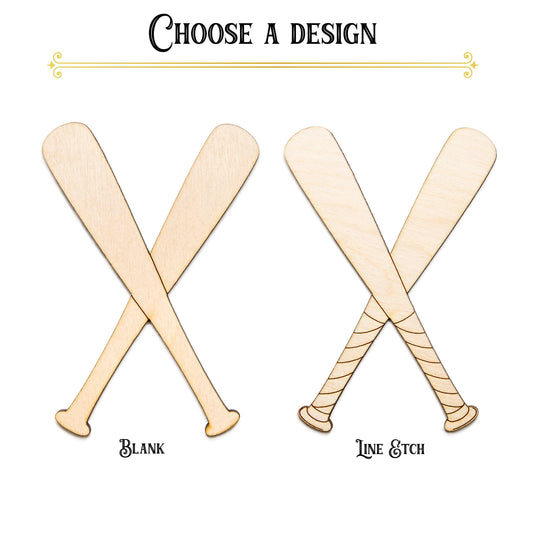 Baseball Bats Crossed Wood Cutout - Laser Cut Unfinished Craft Shape - Multiple Sizes