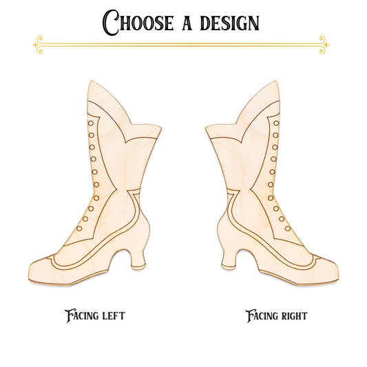 Victorian Boot Wood Cutout - Laser Cut Unfinished Craft Shape - Multiple Sizes