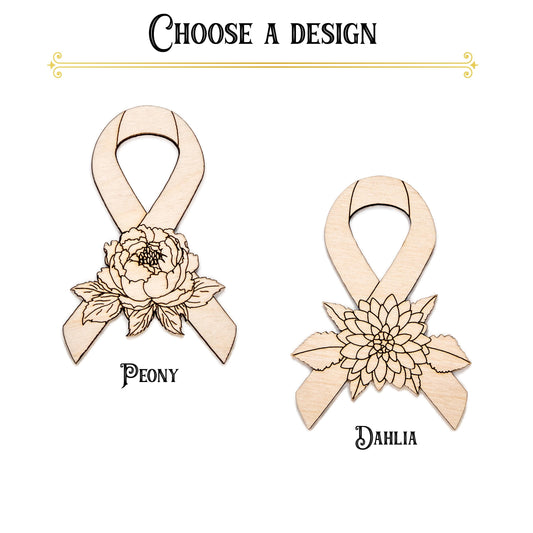 Awareness Ribbon Floral Wood Cutout - Laser Cut Unfinished Craft Shape - Multiple Sizes