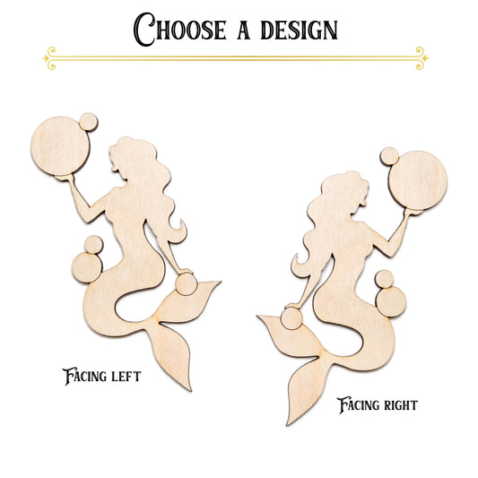 Mermaid Sitting With Bubbles Wood Cutout - Laser Cut Unfinished Craft Shape - Multiple Sizes